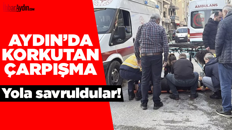 Efeler ilçesinde meydana gelen kazada, otomobille çarpışan motosikletteki 2 kişi