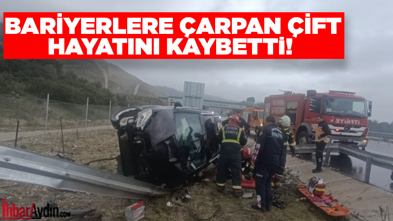 Aydın-Denizli Otoyolu’nun Yenipazar mevkisinde yağış nedeniyle kontrolden çıkarak bariyerlere çarpan