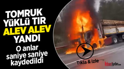 İzmir Aydın Karayolu Selatin Tüneli çıkışında tomruk yüklü bir TIR’ın