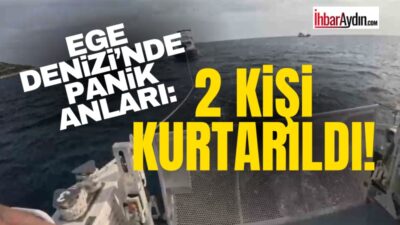 Aydın’ın Kuşadası ilçesinde motor arızası nedeniyle sürüklenen teknedeki iki kişi