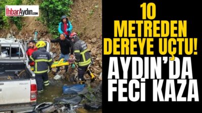 Aydın’ın Nazilli ilçesinde kontrolden çıkan kamyonet, 10 metre yükseklikten dere