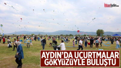 Aydın Büyükşehir Belediyesi tarafından düzenlenen uçurtma şenliğinde çocuklar ve aileler