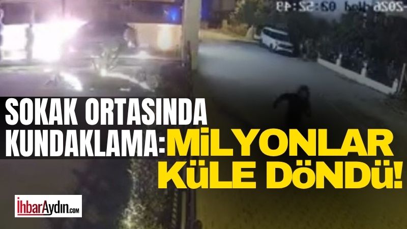 Aydın’ın Kuşadası ilçesinde bir sitenin bahçesindeki lüks aracın kundaklanıp ateşe