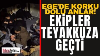 Aydın’ın Kuşadası açıklarında motor arızası sebebiyle sürüklenen lastik bottaki 20