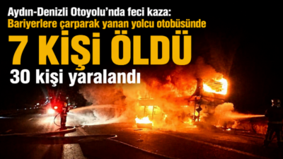Aydın Denizli Otoyolu Sarayköy ilçesi mevkiinde yolcu otobüsünün bariyerlere çarparak