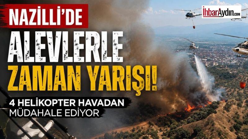 Aydın’ın Nazilli ilçesinde arazide çıkan yangına havadan ve karadan müdahale