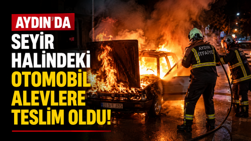 Aydın’ın Efeler ilçesinde seyir halindeyken motor bölümünden alevler yükselen otomobil,