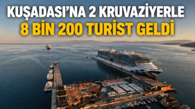 Kuşadası ilçesine yanaşan 2 kruvaziyerle 8 bin 200 turist geldi.