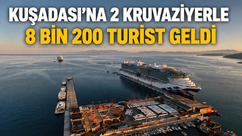 Kuşadası’na 2 kruvaziyerle 8 Bin 200 turist geldi Kuşadası ilçesine yanaşan 2 kruvaziyerle 8 bin 200 turist geldi.