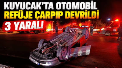 Aydın’ın Kuyucak ilçesinde kontrolden çıkan otomobilin refüje çarparak devrilmesi sonucu