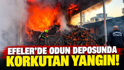Aydın’ın Efeler ilçesinde sabaha karşı bir odun deposunda çıkan yangın
