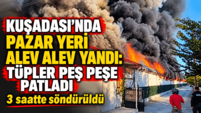 Aydın’ın Kuşadası ilçesinde bulunan Aykuştur Pazarı’nda sabah saatlerinde çıkan yangın